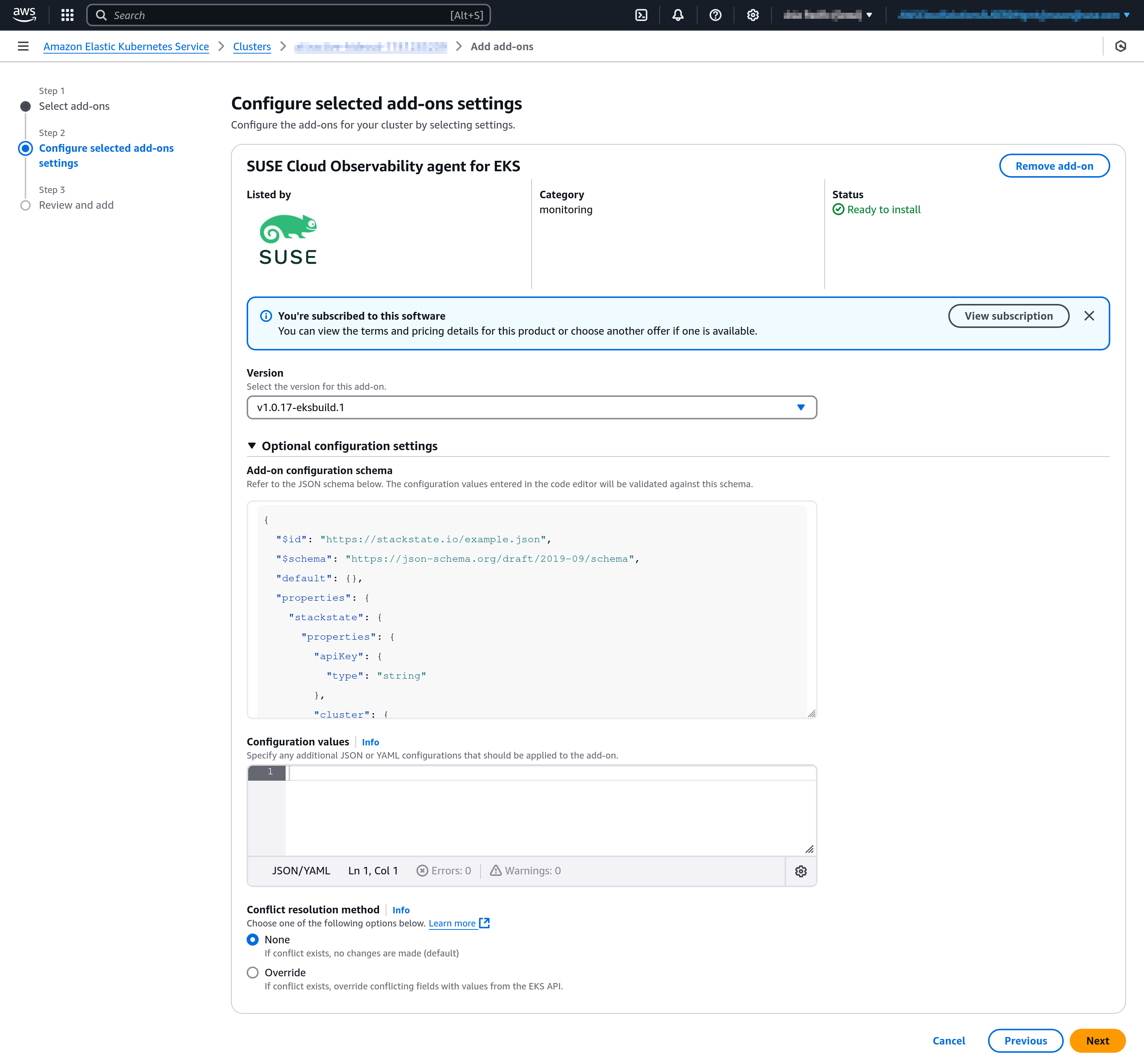 Screenshot of "Add add-ons" Step 2