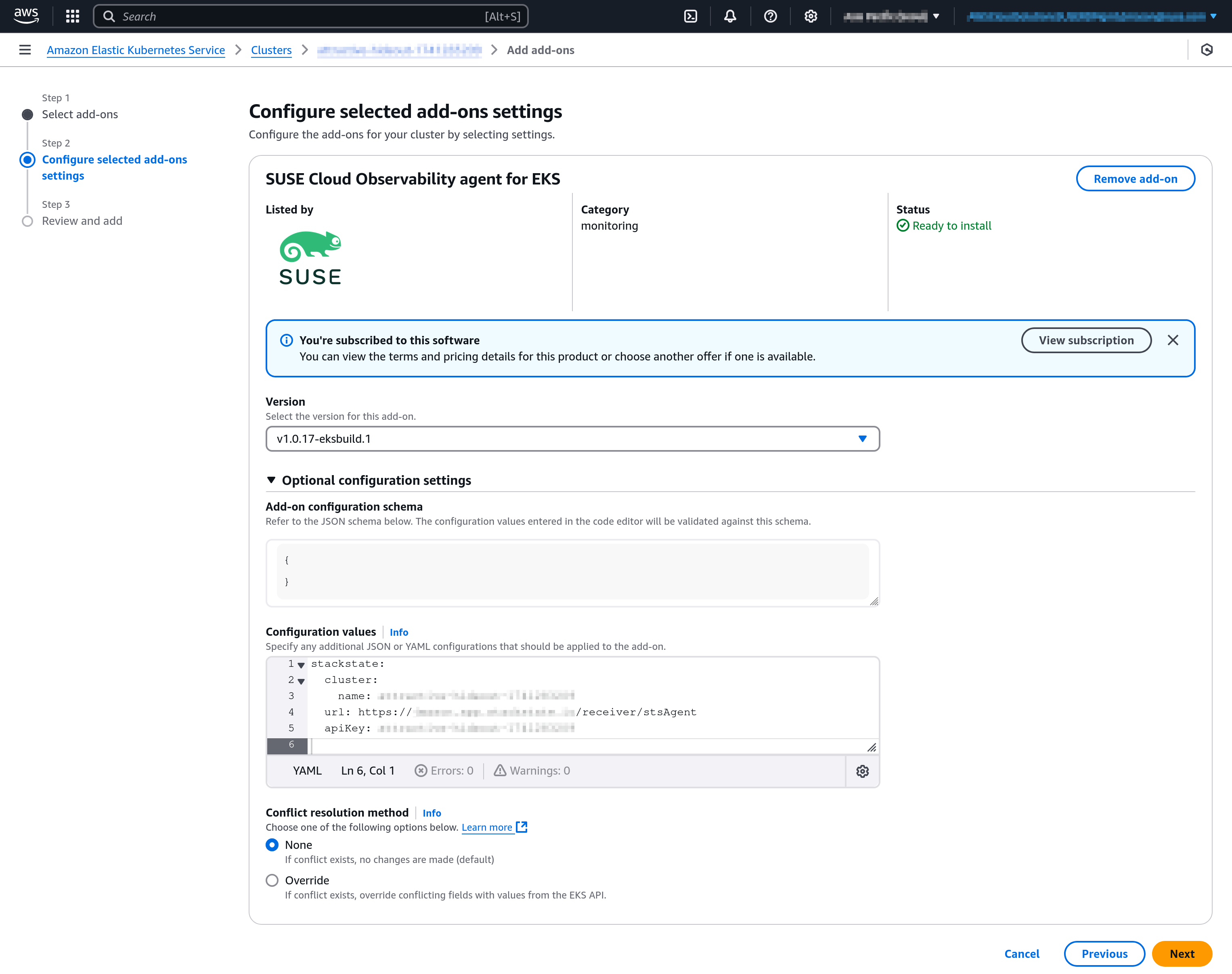 Screenshot of "Add add-ons" Step 2