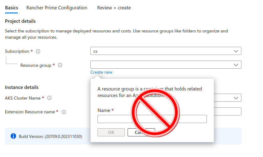Create New Resource Group Not Supported